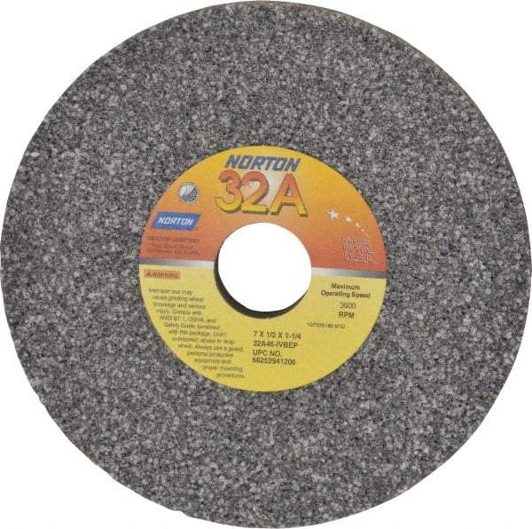 Norton - 7" Diam x 1-1/4" Hole x 1/2" Thick, I Hardness, 46 Grit Surface Grinding Wheel - Aluminum Oxide, Type 1, Coarse Grade, 3,600 Max RPM, Vitrified Bond, No Recess - Industrial Tool & Supply