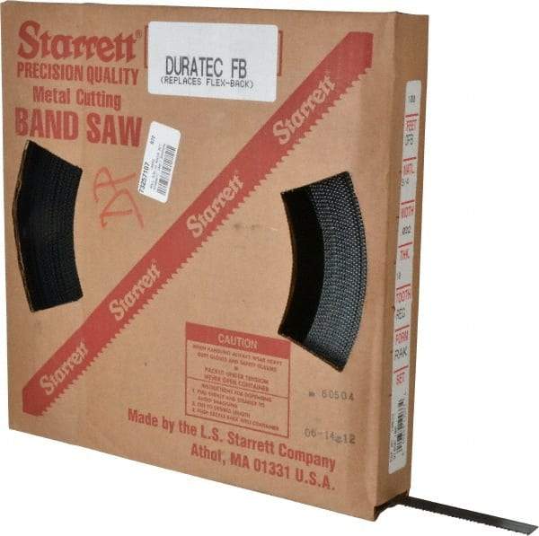 Starrett - 5/8" x 100' x 0.032" Carbon Steel Band Saw Blade Coil Stock - 10 TPI, Toothed Edge, Straight Form, Raker Set, Flexible Back, No Rake Angle, Constant Pitch, Contour Cutting - Industrial Tool & Supply