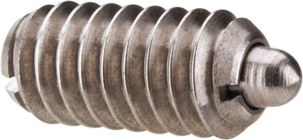 Gibraltar - 1/4-20, 17/32" Thread Length, 0.078" Plunger Projection, Stainless Steel Threaded Spring Plunger - 0.119" Max Plunger Diam, 0.531" Plunger Length, 3 Lb Init End Force, 10.5 Lb Final End Force - Industrial Tool & Supply