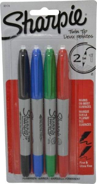 Sharpie - Black, Red, Blue, Green Wet Surface Pen - Twin Tip, AP Nontoxic Ink Fine/Ultra Fine Tip, AP Nontoxic Ink - Industrial Tool & Supply