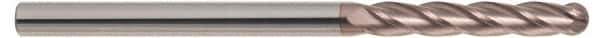 SGS - 5/16" Diam, 1-5/8" LOC, 4 Flute Solid Carbide Ball End Mill - TiCN Finish, Single End, 4" OAL, 5/16" Shank Diam, Spiral Flute - Industrial Tool & Supply