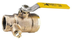 Conbraco - 1-1/2" Pipe, Bronze, Straight with Side Tap, Gas Ball Valve - 250 psi WOG Rating, Lever Handle, FNPT x FNPT End Connections, 2 Piece - Industrial Tool & Supply