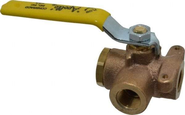 Apollo - 3/8" Pipe, Standard Port, Bronze Standard Ball Valve - Three Way, FNPT x FNPT x FNPT Ends, Lever Handle, 400 WOG - Industrial Tool & Supply