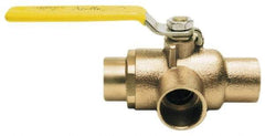 Apollo - 1" Pipe, Standard Port, Bronze Standard Ball Valve - Three Way, Soldered x Soldered Ends, Lever Handle, 400 WOG - Industrial Tool & Supply