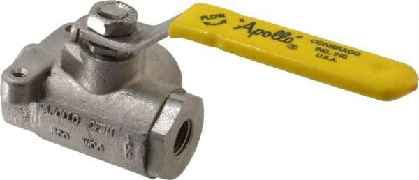 Apollo - 1/4" Pipe, Standard Port, Stainless Steel Standard Ball Valve - 2 Piece, Three Way, FNPT x FNPT Ends, Lever Handle, 800 WOG - Industrial Tool & Supply