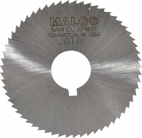 Made in USA - 2-1/4" Diam x 0.01" Blade Thickness x 5/8" Arbor Hole Diam, 60 Tooth Slitting and Slotting Saw - Arbor Connection, Right Hand, Uncoated, High Speed Steel, Concave Ground, Contains Keyway - Industrial Tool & Supply