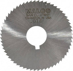Made in USA - 2-1/4" Diam x 0.01" Blade Thickness x 5/8" Arbor Hole Diam, 60 Tooth Slitting and Slotting Saw - Arbor Connection, Right Hand, Uncoated, High Speed Steel, Concave Ground, Contains Keyway - Industrial Tool & Supply