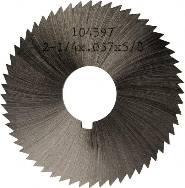 Made in USA - 2-1/4" Diam x 0.057" Blade Thickness x 5/8" Arbor Hole Diam, 60 Tooth Slitting and Slotting Saw - Arbor Connection, Right Hand, Uncoated, High Speed Steel, Concave Ground, Contains Keyway - Industrial Tool & Supply