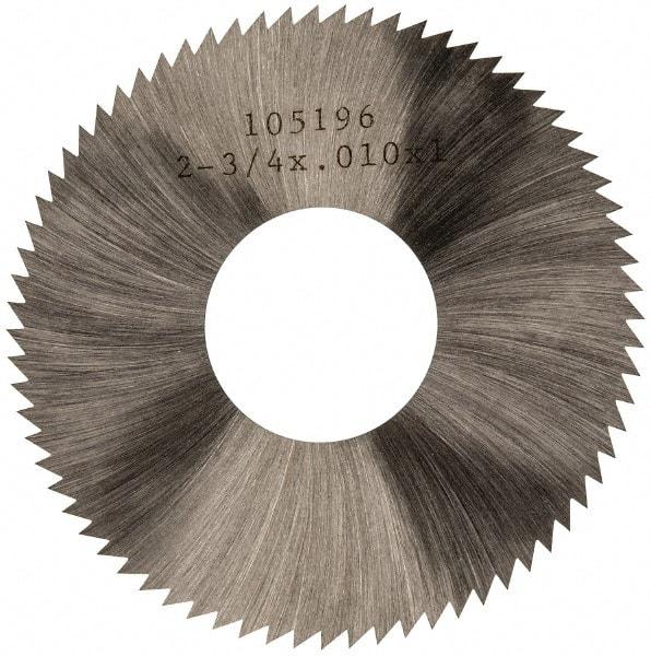 Made in USA - 2-3/4" Diam x 0.01" Blade Thickness x 1" Arbor Hole Diam, 72 Tooth Slitting and Slotting Saw - Arbor Connection, Right Hand, Uncoated, High Speed Steel, Concave Ground, Contains Keyway - Industrial Tool & Supply