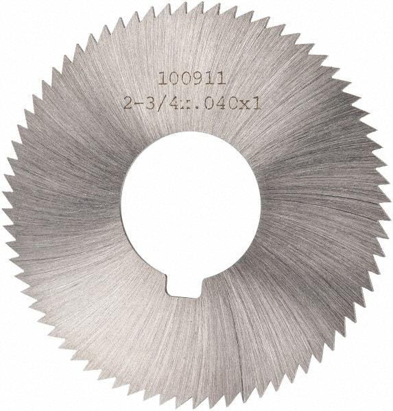 Made in USA - 2-3/4" Diam x 0.04" Blade Thickness x 1" Arbor Hole Diam, 72 Tooth Slitting and Slotting Saw - Arbor Connection, Right Hand, Uncoated, High Speed Steel, Concave Ground, Contains Keyway - Industrial Tool & Supply