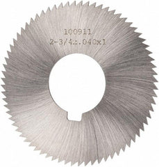 Made in USA - 2-3/4" Diam x 0.04" Blade Thickness x 1" Arbor Hole Diam, 72 Tooth Slitting and Slotting Saw - Arbor Connection, Right Hand, Uncoated, High Speed Steel, Concave Ground, Contains Keyway - Industrial Tool & Supply