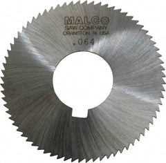 Made in USA - 2-3/4" Diam x 0.064" Blade Thickness x 1" Arbor Hole Diam, 72 Tooth Slitting and Slotting Saw - Arbor Connection, Right Hand, Uncoated, High Speed Steel, Concave Ground, Contains Keyway - Industrial Tool & Supply