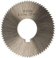 Made in USA - 2-3/4" Diam x 0.114" Blade Thickness x 1" Arbor Hole Diam, 72 Tooth Slitting and Slotting Saw - Arbor Connection, Right Hand, Uncoated, High Speed Steel, Concave Ground, Contains Keyway - Industrial Tool & Supply
