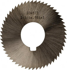 Made in USA - 2-3/4" Diam x 0.051" Blade Thickness x 1" Arbor Hole Diam, 56 Tooth Slitting and Slotting Saw - Arbor Connection, Right Hand, Uncoated, High Speed Steel, Concave Ground, Contains Keyway - Industrial Tool & Supply