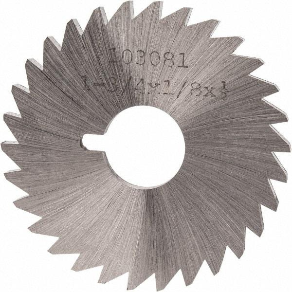 Made in USA - 1-3/4" Diam x 1/8" Blade Thickness x 1/2" Arbor Hole Diam, 30 Tooth Slitting and Slotting Saw - Arbor Connection, Right Hand, Uncoated, High Speed Steel, Concave Ground, Contains Keyway - Industrial Tool & Supply