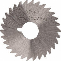 Made in USA - 1-3/4" Diam x 1/8" Blade Thickness x 1/2" Arbor Hole Diam, 30 Tooth Slitting and Slotting Saw - Arbor Connection, Right Hand, Uncoated, High Speed Steel, Concave Ground, Contains Keyway - Industrial Tool & Supply