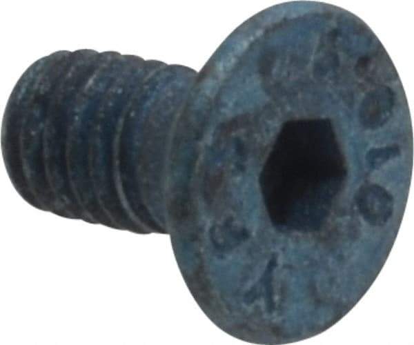 Metric Blue - M4x0.70 Metric Coarse Hex Socket Drive, 90° Flat Screw - Grade 10.9 Alloy Steel, Metric Blue Finish, Fully Threaded, 8mm OAL - Industrial Tool & Supply