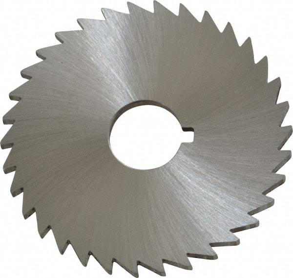 Made in USA - 2" Diam x 3/32" Blade Thickness x 1/2" Arbor Hole Diam, 34 Tooth Slitting and Slotting Saw - Arbor Connection, Right Hand, Uncoated, High Speed Steel, Concave Ground, Contains Keyway - Industrial Tool & Supply