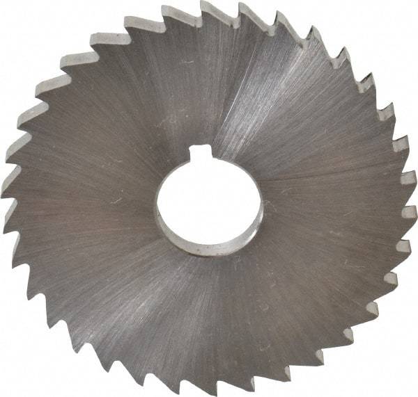 Made in USA - 2" Diam x 5/32" Blade Thickness x 1/2" Arbor Hole Diam, 34 Tooth Slitting and Slotting Saw - Arbor Connection, Right Hand, Uncoated, High Speed Steel, Concave Ground, Contains Keyway - Industrial Tool & Supply