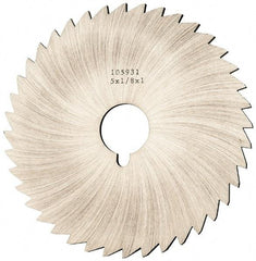 Made in USA - 5" Diam x 1/8" Blade Thickness x 1" Arbor Hole Diam, 40 Tooth Slitting and Slotting Saw - Arbor Connection, Right Hand, Uncoated, High Speed Steel, Concave Ground, Contains Keyway - Industrial Tool & Supply