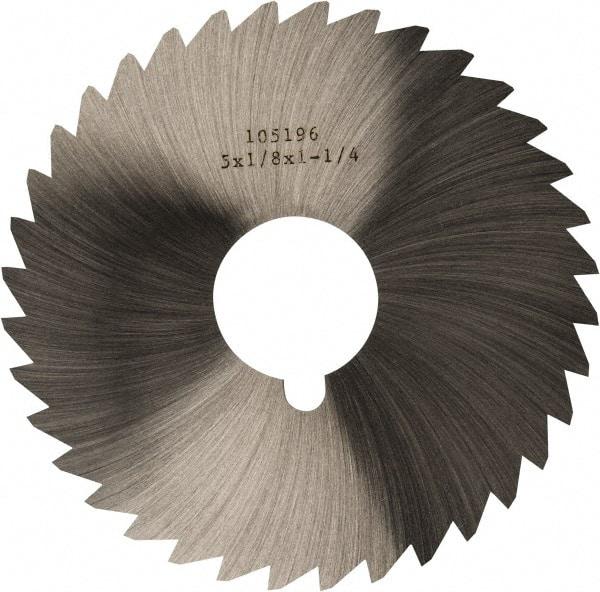 Made in USA - 5" Diam x 1/8" Blade Thickness x 1-1/4" Arbor Hole Diam, 40 Tooth Slitting and Slotting Saw - Arbor Connection, Right Hand, Uncoated, High Speed Steel, Concave Ground, Contains Keyway - Industrial Tool & Supply
