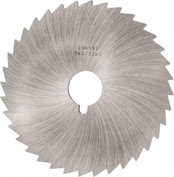 Made in USA - 5" Diam x 5/32" Blade Thickness x 1" Arbor Hole Diam, 36 Tooth Slitting and Slotting Saw - Arbor Connection, Right Hand, Uncoated, High Speed Steel, Concave Ground, Contains Keyway - Industrial Tool & Supply