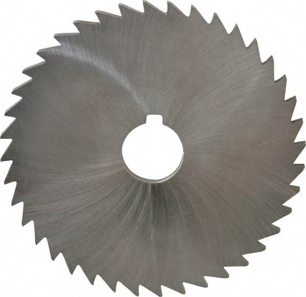 Made in USA - 5" Diam x 3/16" Blade Thickness x 1" Arbor Hole Diam, 36 Tooth Slitting and Slotting Saw - Arbor Connection, Right Hand, Uncoated, High Speed Steel, Concave Ground, Contains Keyway - Industrial Tool & Supply