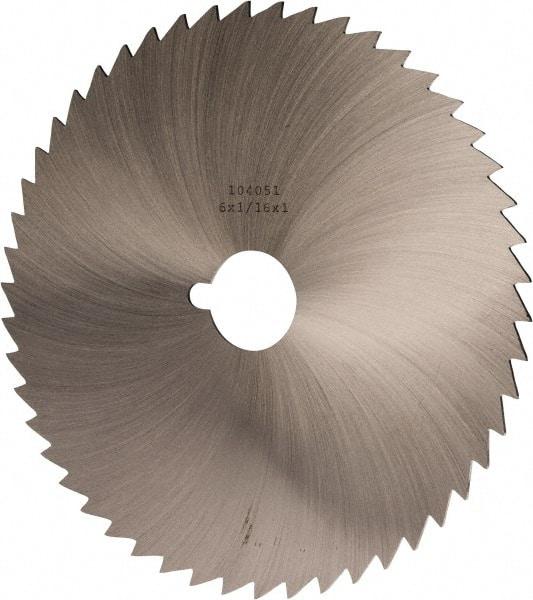Made in USA - 6" Diam x 1/16" Blade Thickness x 1" Arbor Hole Diam, 50 Tooth Slitting and Slotting Saw - Arbor Connection, Right Hand, Uncoated, High Speed Steel, Concave Ground, Contains Keyway - Industrial Tool & Supply