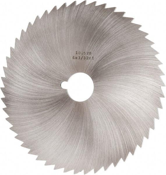 Made in USA - 6" Diam x 3/32" Blade Thickness x 1" Arbor Hole Diam, 50 Tooth Slitting and Slotting Saw - Arbor Connection, Right Hand, Uncoated, High Speed Steel, Concave Ground, Contains Keyway - Industrial Tool & Supply