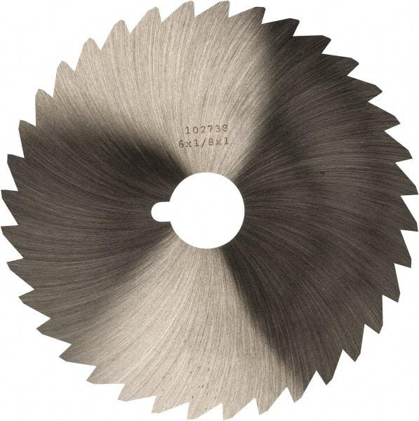 Made in USA - 6" Diam x 1/8" Blade Thickness x 1" Arbor Hole Diam, 44 Tooth Slitting and Slotting Saw - Arbor Connection, Right Hand, Uncoated, High Speed Steel, Concave Ground, Contains Keyway - Industrial Tool & Supply