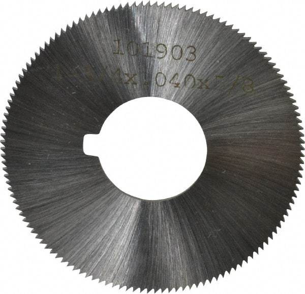 Made in USA - 1-3/4" Diam x 0.04" Blade Thickness x 5/8" Arbor Hole Diam, 132 Tooth Slitting and Slotting Saw - Arbor Connection, Right Hand, Uncoated, High Speed Steel, Concave Ground, Contains Keyway - Industrial Tool & Supply