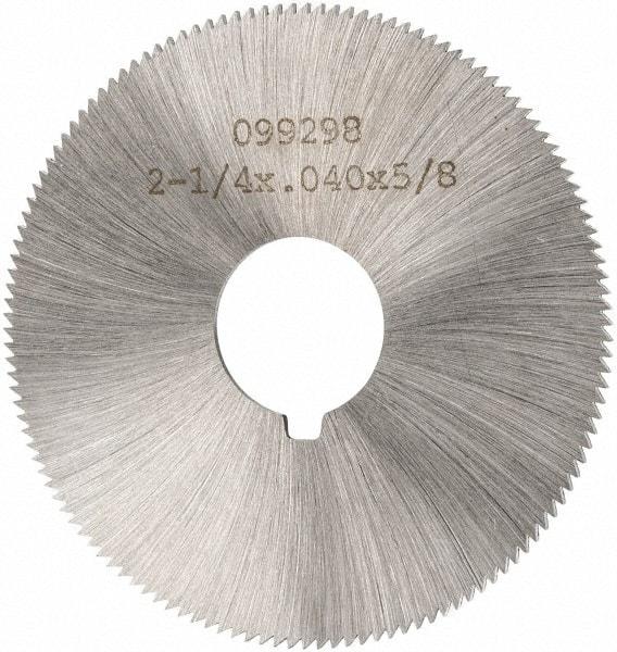 Made in USA - 2-1/4" Diam x 0.04" Blade Thickness x 5/8" Arbor Hole Diam, 132 Tooth Slitting and Slotting Saw - Arbor Connection, Right Hand, Uncoated, High Speed Steel, Concave Ground, Contains Keyway - Industrial Tool & Supply