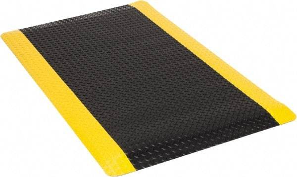 Wearwell - 5' Long x 3' Wide, Dry Environment, Anti-Fatigue Matting - Black with Yellow Borders, Vinyl with Urethane Sponge Base, Beveled on 4 Sides - Industrial Tool & Supply