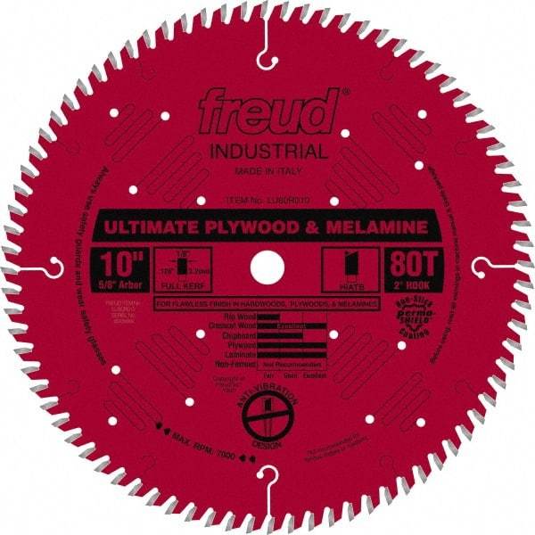 Freud - 10" Diam, 5/8" Arbor Hole Diam, 80 Tooth Wet & Dry Cut Saw Blade - Carbide-Tipped, Standard Round Arbor - Industrial Tool & Supply