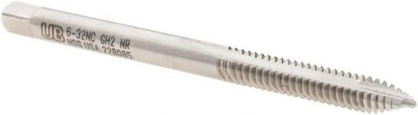 Union Butterfield - #6-32 UNC, 2 Flute, Bright Finish, High Speed Steel Spiral Point Tap - Plug Chamfer, Right Hand Thread, 2" OAL, 11/16" Thread Length, 0.141" Shank Diam, 2B/3B Class of Fit, Series 1534NR - Exact Industrial Supply