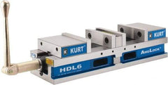 Kurt - 6" Jaw Width, 4" Jaw Opening Capacity, Horizontal Stationary Machine Vise - Manual Operation, 7,460 Lb Capacity, 1 Station, 22.45" Long x 4.853" High x 1-47/64" Deep, 44.07mm Jaw Height - Industrial Tool & Supply