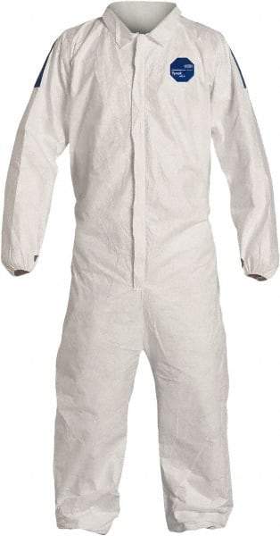 Dupont - Size M Film Laminate General Purpose Coveralls - White/Blue, Zipper Closure, Elastic Cuffs, Elastic Ankles, Serged Seams, Hazard Level D & C - Industrial Tool & Supply
