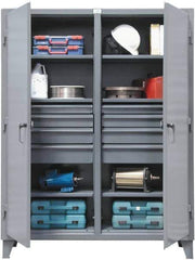 Strong Hold - 6 Shelf 8 Bin Locking Storage Cabinet - Steel, 60" Wide x 24" Deep x 78" High, Dark Gray - Industrial Tool & Supply