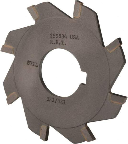 Made in USA - 3" Diam x 1/8" Blade Thickness x 1" Arbor Hole Diam, 8 Tooth Slitting and Slotting Saw - Arbor Connection, Right Hand, Uncoated, Carbide-Tipped, Contains Keyway - Industrial Tool & Supply