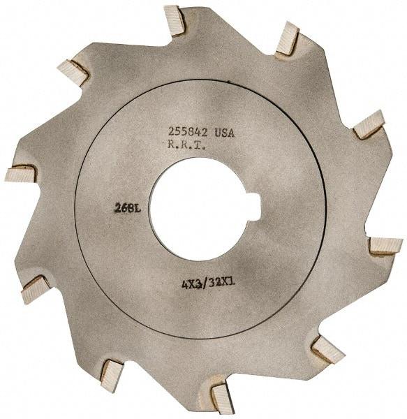 Made in USA - 4" Diam x 3/32" Blade Thickness x 1" Arbor Hole Diam, 10 Tooth Slitting and Slotting Saw - Arbor Connection, Right Hand, Uncoated, Carbide-Tipped, Contains Keyway - Industrial Tool & Supply