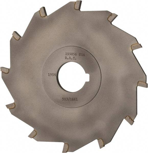 Made in USA - 5" Diam x 3/16" Blade Thickness x 1" Arbor Hole Diam, 12 Tooth Slitting and Slotting Saw - Arbor Connection, Right Hand, Uncoated, Carbide-Tipped, Contains Keyway - Industrial Tool & Supply