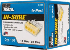 Ideal - 4 Port, 18 to 12 AWG Compatible, Push-In Wire Connector - 0.78" OAL x 0.82" OAW x 0.38" OAH, Yellow - Industrial Tool & Supply