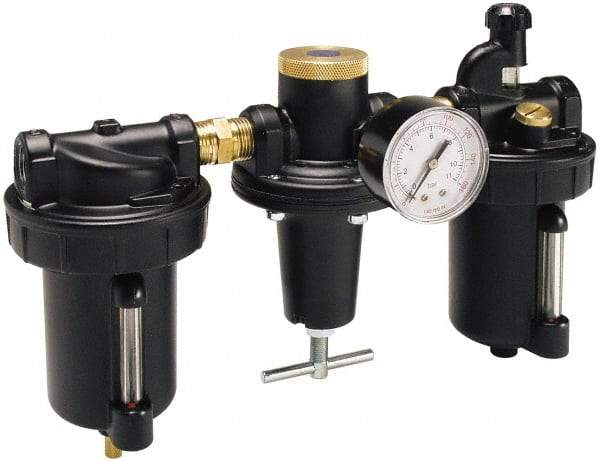 Parker - 3/4" NPT Port Heavy Duty 3 Piece Filter-Regulator-Lubricator FRL Unit - Metal Bowl, 220 SCFM, 250 Max psi, 13" High, Automatic Drain - Industrial Tool & Supply