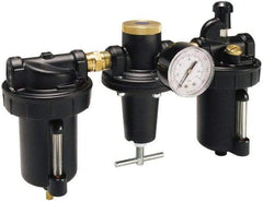 Parker - 1" NPT Port Heavy Duty 3 Piece Filter-Regulator-Lubricator FRL Unit - Metal Bowl, 240 SCFM, 250 Max psi, 13" High, Automatic Drain - Industrial Tool & Supply