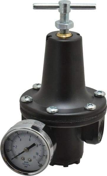 Parker - 1/2 NPT Port, 300 CFM, Zinc Heavy-Duty T-Handle Regulator - 2 to 125 psi Range, 300 Max psi Supply Pressure, 1/4" Gauge Port Thread, 3-1/2" Wide x 6-3/4" High - Industrial Tool & Supply
