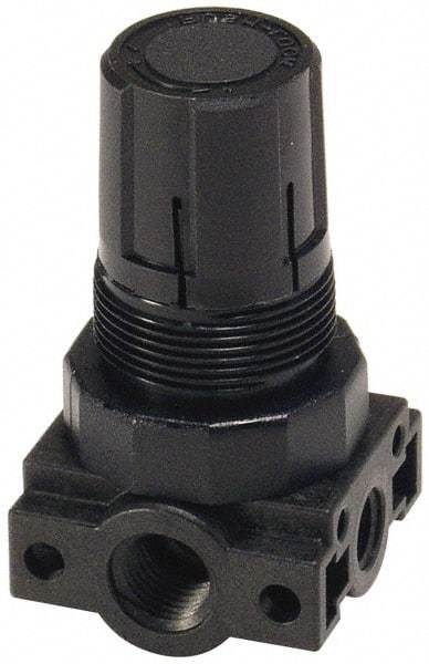 Parker - 3/8 NPT Port, Plastic Miniature Regulator - 0 to 60 psi Range, 150 Max psi Supply Pressure, 1/4" Gauge Port Thread, 2.06" Wide x 3.43" High - Industrial Tool & Supply