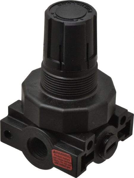 Parker - 1/4 NPT Port, Plastic Miniature Regulator - 0 to 60 psi Range, 150 Max psi Supply Pressure, 1/4" Gauge Port Thread, 2.06" Wide x 3.43" High - Industrial Tool & Supply