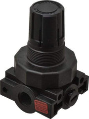 Parker - 1/4 NPT Port, Plastic Miniature Regulator - 0 to 60 psi Range, 150 Max psi Supply Pressure, 1/4" Gauge Port Thread, 2.06" Wide x 3.43" High - Industrial Tool & Supply