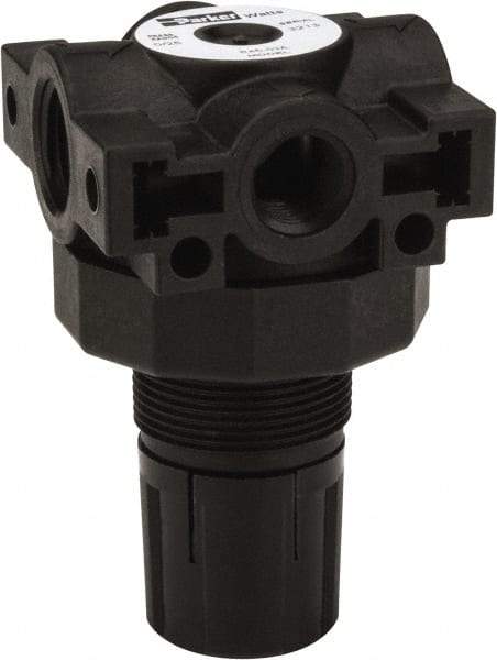 Parker - 3/8 NPT Port, Plastic Miniature Regulator - 0 to 25 psi Range, 150 Max psi Supply Pressure, 1/4" Gauge Port Thread, 2.06" Wide x 3.43" High - Industrial Tool & Supply
