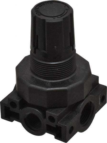 Parker - 3/8 NPT Port, Plastic Miniature Regulator - 0 to 60 psi Range, 150 Max psi Supply Pressure, 1/4" Gauge Port Thread, 2.06" Wide x 3.43" High - Industrial Tool & Supply